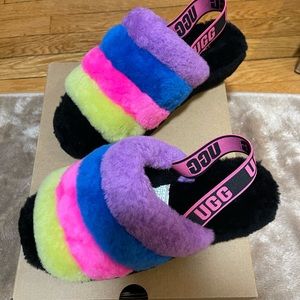 Ugg Fluff Yeah Sandals Slippers Taffy Pink Multi NWT